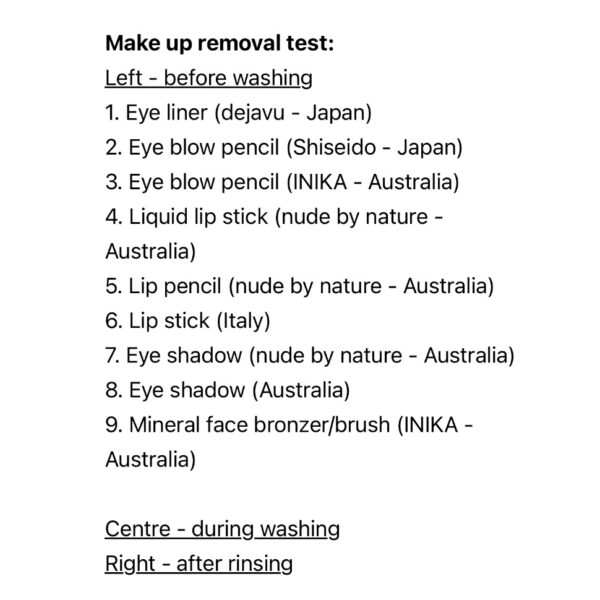 This image is to describe what kind of makeup have been used for the test.
